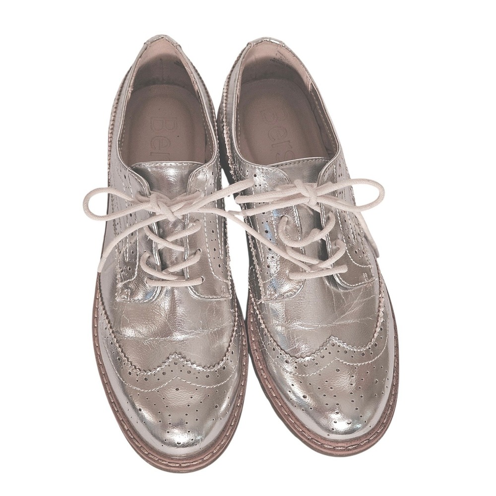 Bershka Silver Metallic Wingtip Oxford Platform Shoes Size 38 5062/131/092